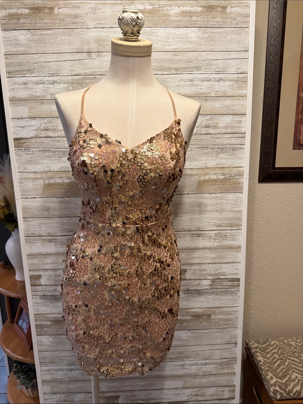 City Studio Rose Gold Sequin Slip Mini Dress